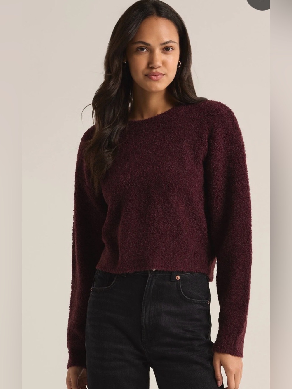 Z Supply Burgundy Fuzzy Crop Destiny Knit Sweater Size Medium